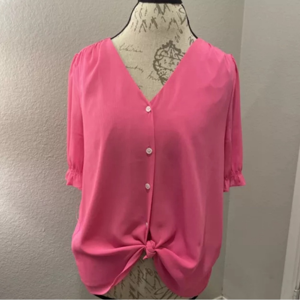 J Crew Womens V-neck Puff Sleeve Blouse Size Medium Button Down 1/2 Sleeve